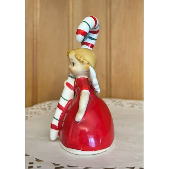 Vintage Napco Christmas Figurine Ceramic Angel Bell Candy Cane Girl - Picture 5 of 10
